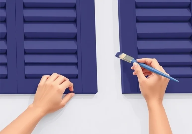 Mise en peinture au pinceau de volets et d'encadrements en bois