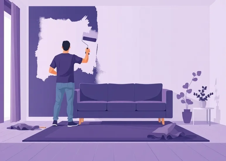 Peintre appliquant la peinture au rouleau sur un mur de salon